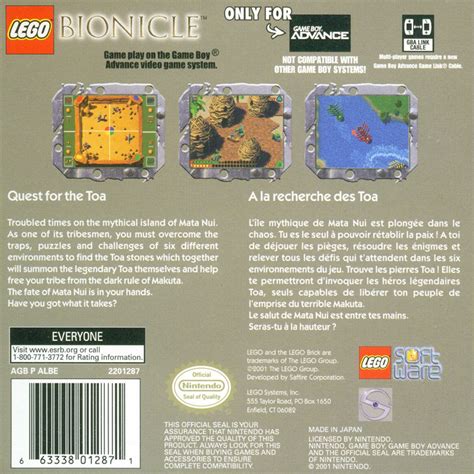 Lego Bionicle 2001 Game Boy Advance Box Cover Art Mobygames