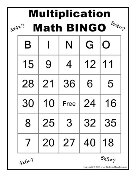 Multiplication Math Bingo
