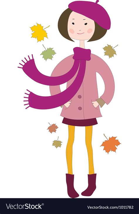 Hand Drawn Little Girl In A Coat With A Scarf Vector Image