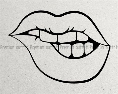 Biting Lips Mouth Outline Svg Png Pdf  Eps Dxf Files Etsy Lip