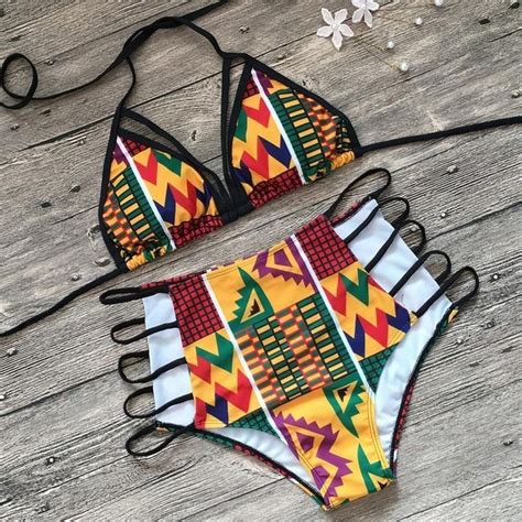 African Print Halter Top Bikini African Print Swimsuit High Waisted Bathing Suits African Print