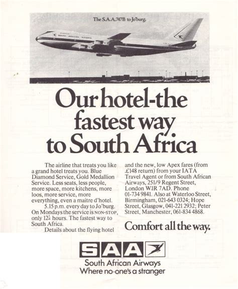 Saa 1973 Advert South African Airways Travel Agent South African
