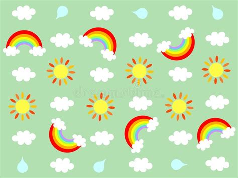 This Illustration Draws Rainbow Sun Clouds Raindrops Stock