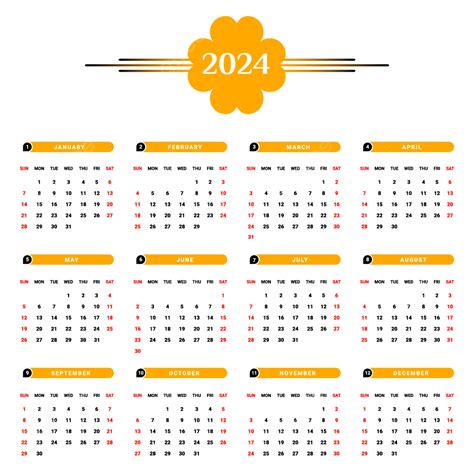 Gambar Kalender Gaya Geometris Unik Hitam Dan Kuning 2024 Vektor