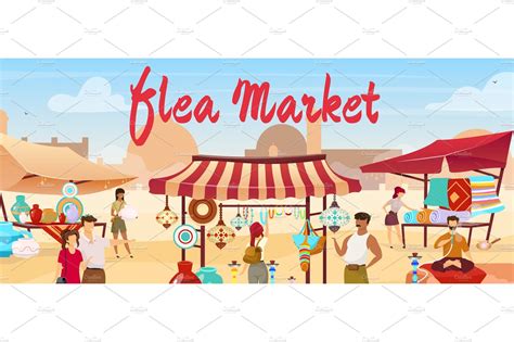 Flea Market Flat Vector Illustration Photoshop Graphics Creative Market