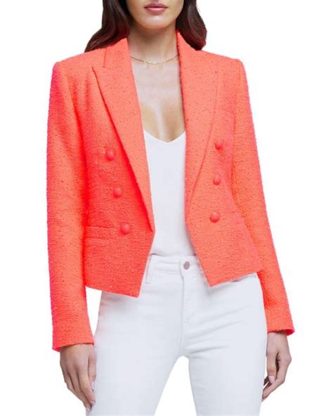 L Agence Brooke Boucl Double Breasted Cropped Blazer In Red Lyst
