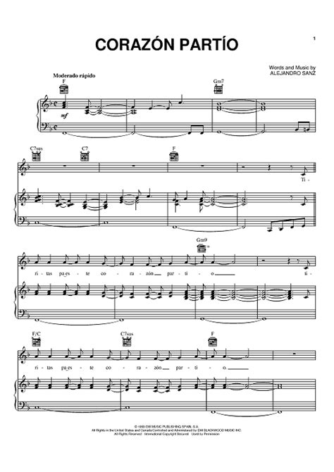 Buy Corazon Partio Sheet Music By Alejandro Sanz For Pianovocalchords