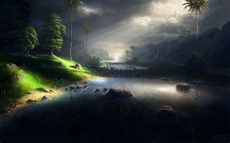 Sunlit Dark #River #landscape #Digital #Art 3D #Wallpaper | 3D Wallpapers | Pinterest | 3d ...