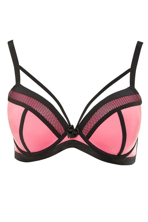 Pink Fishnet Strappy Underwired Bra Yours Clothing