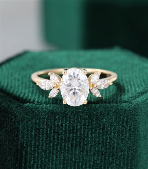 Oval Moissanite Engagement Ring Vintage Yellow Gold Unique Etsy In