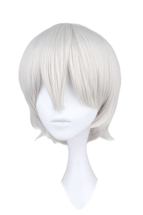 Qqxcaiw Men Short Cosplay Silver White 32 Cm Heat Resistant Synthetic