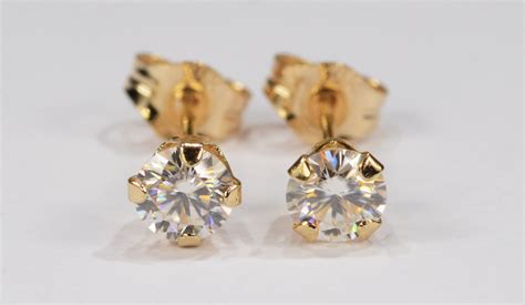 Moissanite Earrings14 KT Yellow Gold4mm Round Cutgenuine Etsy