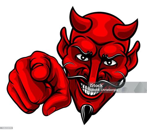 Devil Satan Pointing Finger At You Mascot Cartoon Stock Illustration