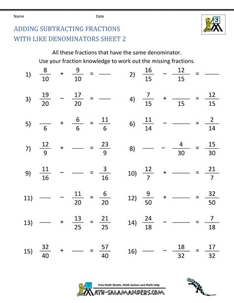 Fraction Addition And Subtraction Worksheets