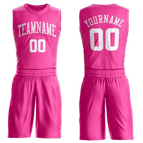 Custom Pink White Round Neck Basketball Jersey Fiitg