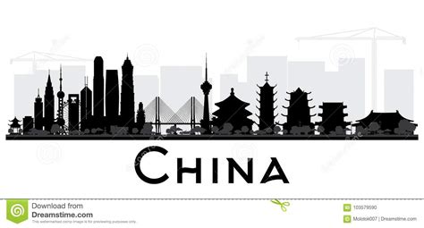 Silueta Blanco Y Negro Del Horizonte De La Ciudad De China Ilustración