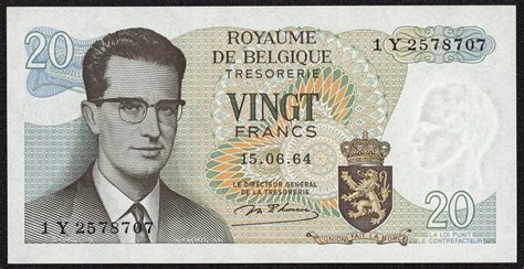 Belgium 20 Francs Treasury Note 1964 King Baudouin Iworld Banknotes
