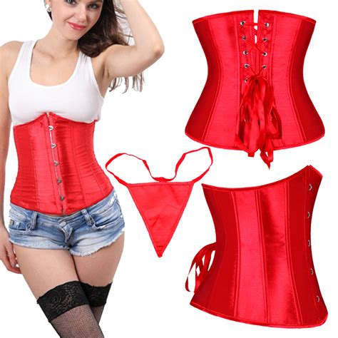 Usa Waist Cincher Corset Womens Lace Up Satin Bustier Boned Training