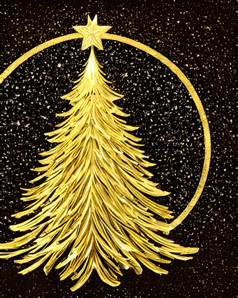 Intricate Gold Glitter Christmas Tree On Black Background · Creative