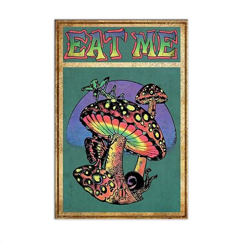 Mushroom Eat Me Poster Vintage Mushrooms Art Print Retro Mushroom Poster Vintage Mushroom Wall