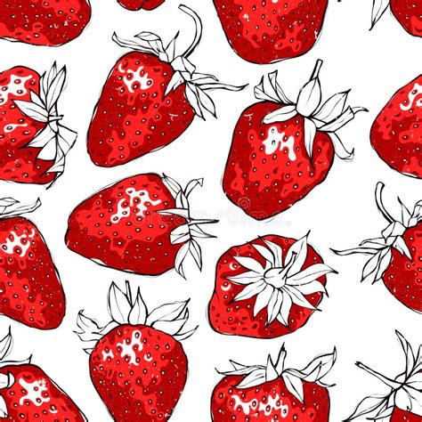 Seamless Pattern With Red Strawberries Stock Vector Illustration Of