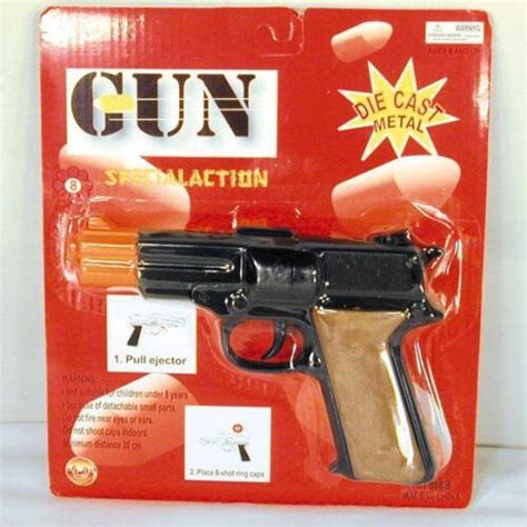 New Die Cast 45 Magnum 8 Shot Black Metal Cap Gun Toy Guns Pistol