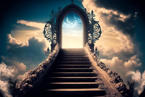 Premium Photo Religion Background Stairway To Heaven Stairs In Sky Generative Ai