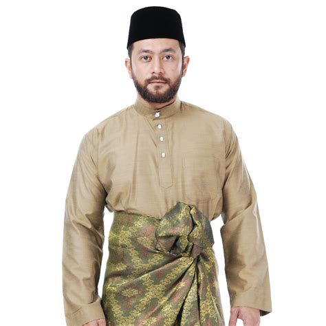 Gambar Pakaian Tradisional Melayu Baju Melayu Tenun Pahang Brown Gold