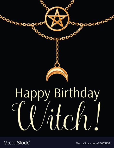 Happy Birthday Witch Card Golden Metallic Vector Image