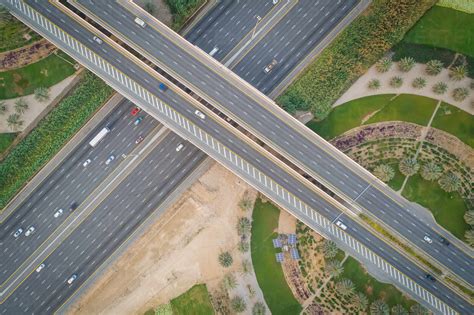 Aerial View Of Cars On Flyover Roads In Dubai Uae Stock Photo