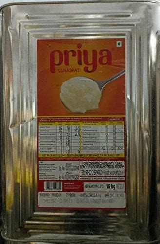 Mono Saturated 15kg Priya Vanaspati Packaging Type Tin At Rs 1700tin