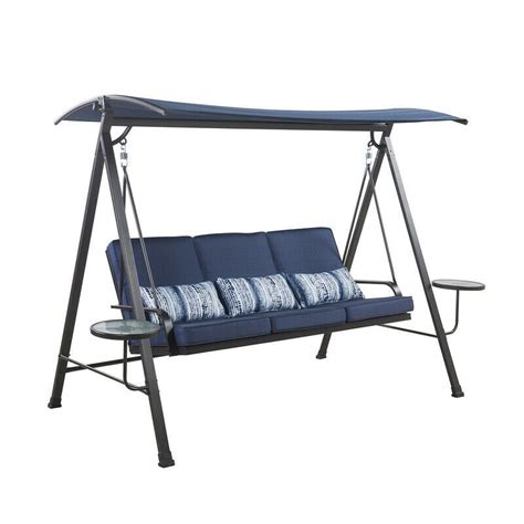 Living Accents 8048097 3 Black Steel Swing With Tables Blue Ebay In