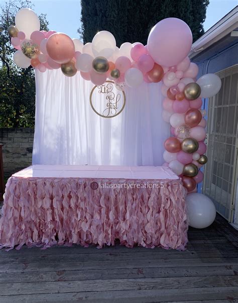Its A Girl Baby Shower Balloon Backdrop Cake Table Tulle Baby Shower
