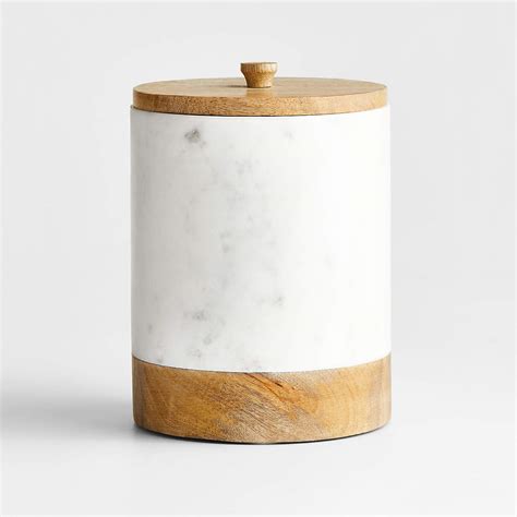 Large White Marble Kitchen Canister With Wood Lid Reviews Crate