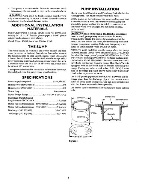 Additional Installation Materials The Sump Specifications Sears 390