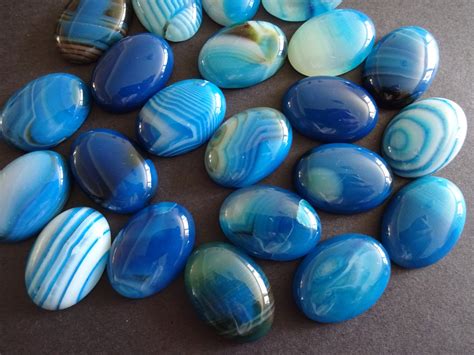 25x18mm Natural Striped Agate Gemstone Cabochon Dyed Blue Etsy