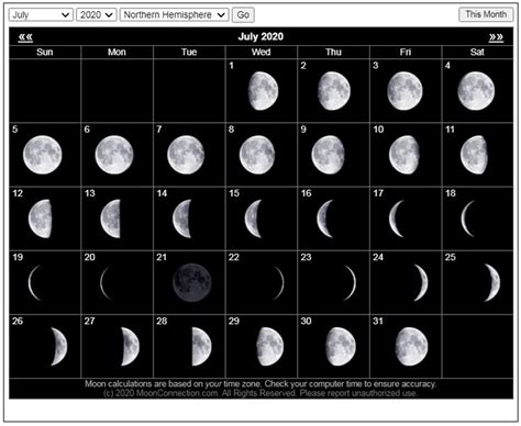 Moon Phases Calendar July 2020 Moon Phase Calendar Moon Calendar Moon