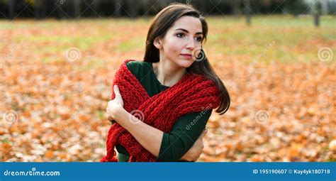 Knitted Red Scarf On The Girl Stock Image Image Of Person Attractive