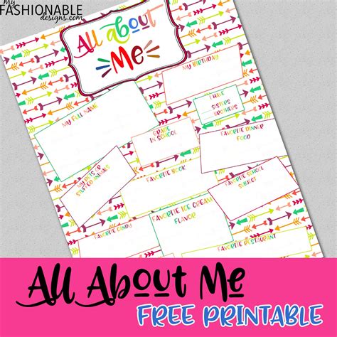 My Fashionable Designs Free Printable All About Me Page