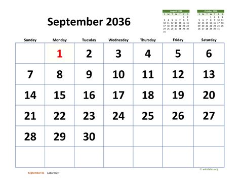 September 2036 Calendar With Extra Large Dates