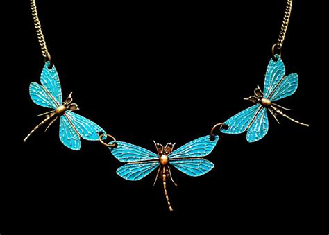 Art Nouveau Period Style Enamelled Blue Dragonfly Necklace In Antique