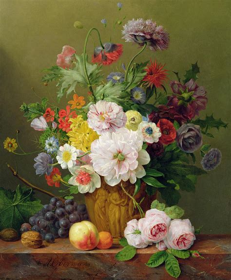 Still Life With Flowers And Fruit Painting By Anthony Obermann