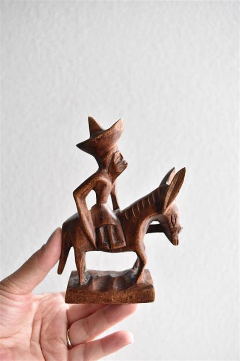 Carved Wooden Mexican Man Donkey Figurine Folk Art Sombrero Etsy