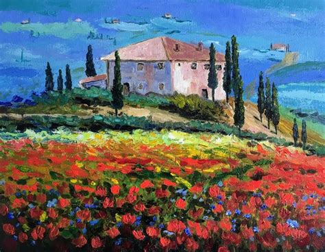 Tuscany Landscape Wildflowers Art Poppy Oil Paintings On Etsy