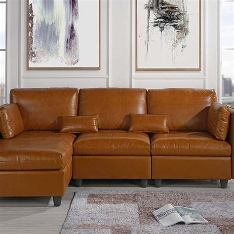 L Shape Living Room Leather Match Sectional Sofa Couch Country Rustic