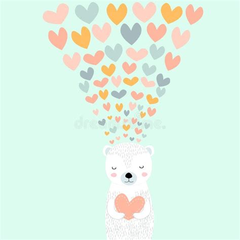 Vector Cute Bear Love Doodle Cartoon Scandinavian Bear With Hearts