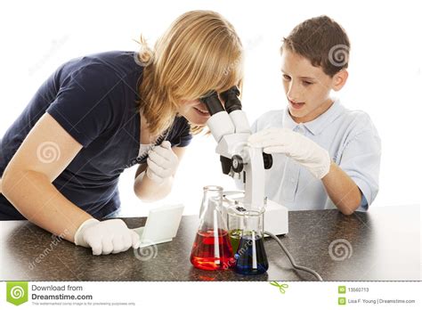 Science Kids Look In Microscope Stock Photos Image 13560713