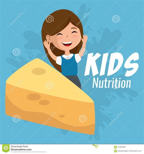 Happy Girl With Nutrition Food Stock Vector Illustration Of Cute