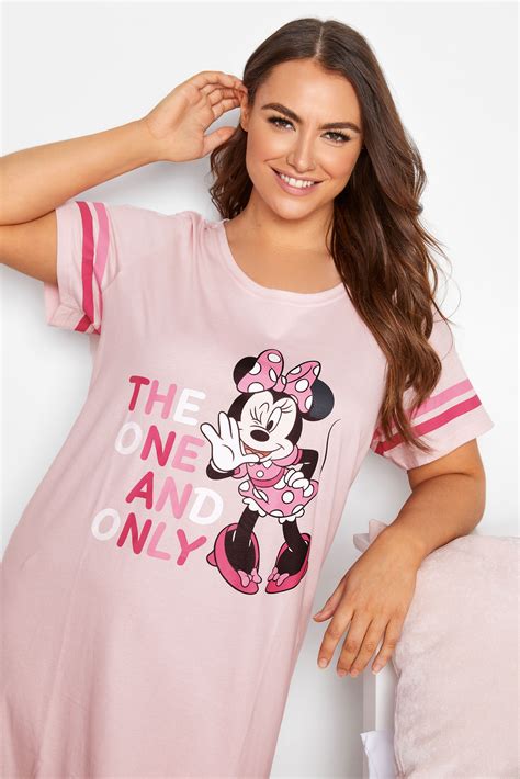 Disney Plus Size Pink Varsity Minnie Mouse Nightdress Yours Clothing
