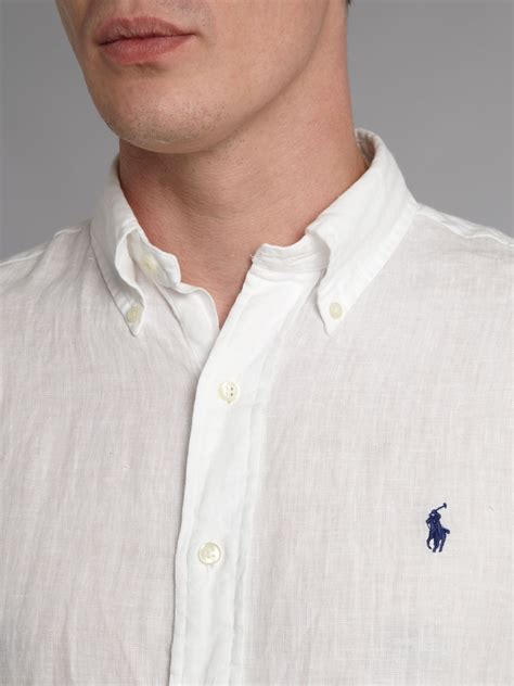 Polo Ralph Lauren Short Sleeved Custom Fitted Linen Shirt In White For Men Lyst